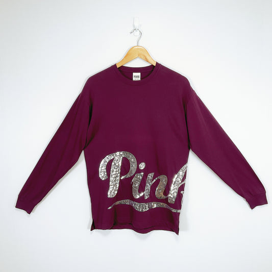 PINK Victoria’s Secret - purple long sleeve top with silver sequin