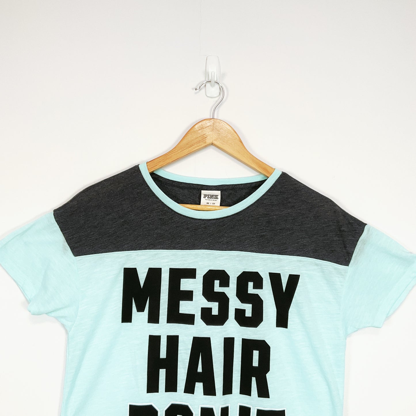 Victoria’s Secret PINK -Blue Black Messy Hair Don't Care-Neck Tee