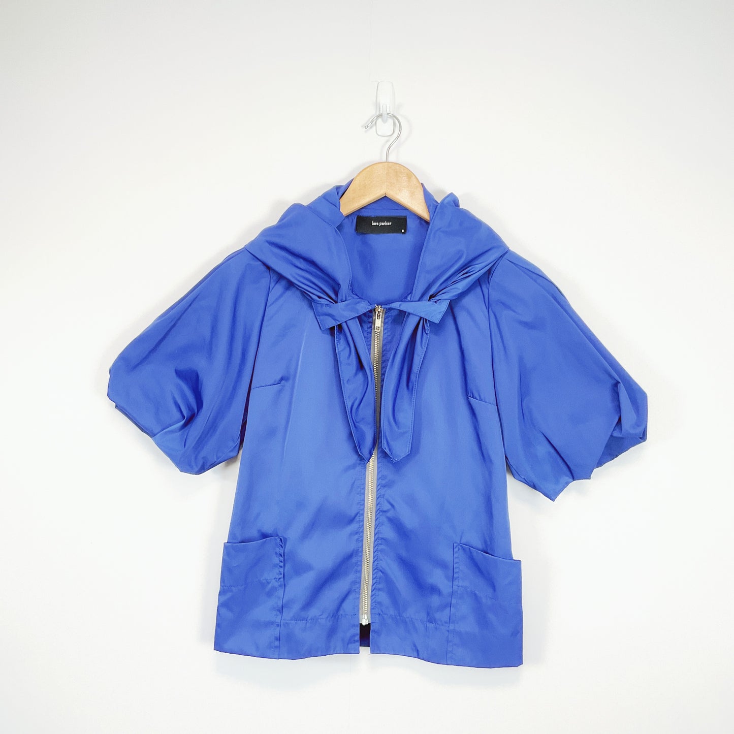 Lara Parker Royal Blue Bow‑Collar Zip‑Front Jacket