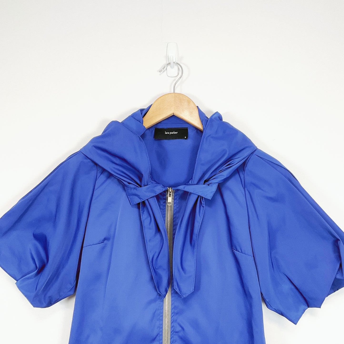 Lara Parker Royal Blue Bow‑Collar Zip‑Front Jacket