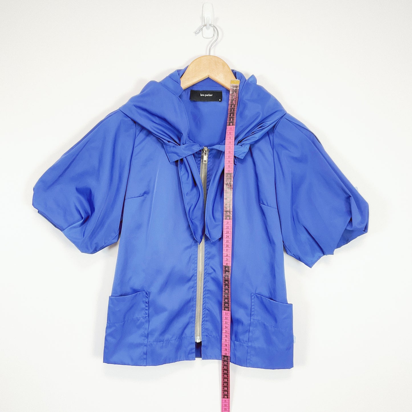 Lara Parker Royal Blue Bow‑Collar Zip‑Front Jacket
