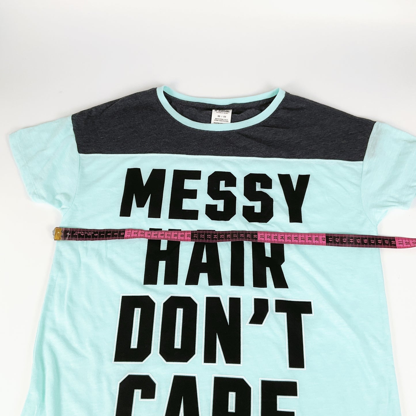 Victoria’s Secret PINK -Blue Black Messy Hair Don't Care-Neck Tee