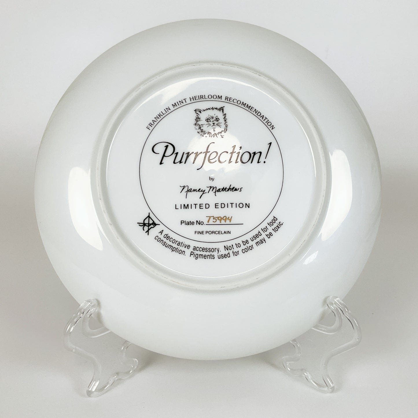 Franklin Mint - "Purrfection!" by Nancy Matthews Decorative Plate