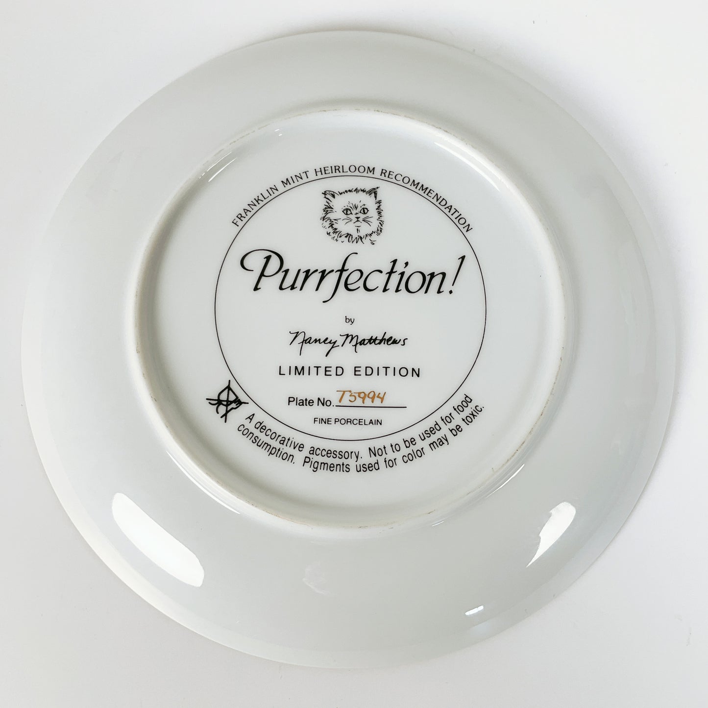 Franklin Mint - "Purrfection!" by Nancy Matthews Decorative Plate