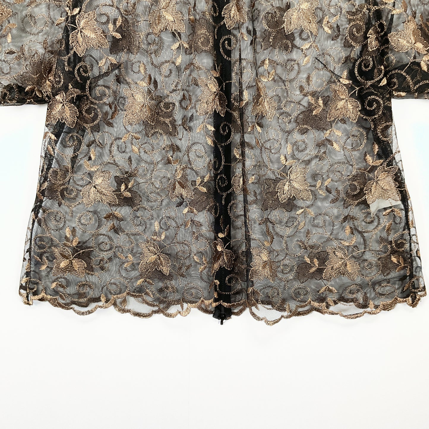 Liz Mitchell-Gold Floral & Black Mesh Blouse