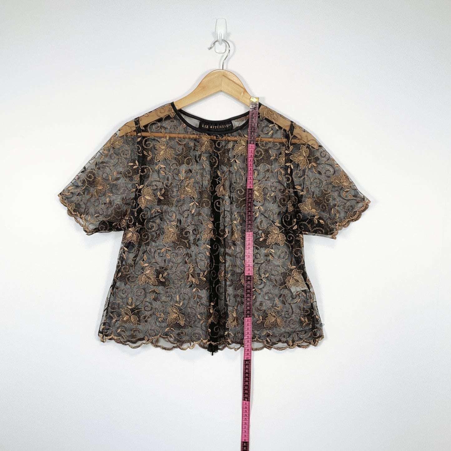 Liz Mitchell-Gold Floral & Black Mesh Blouse