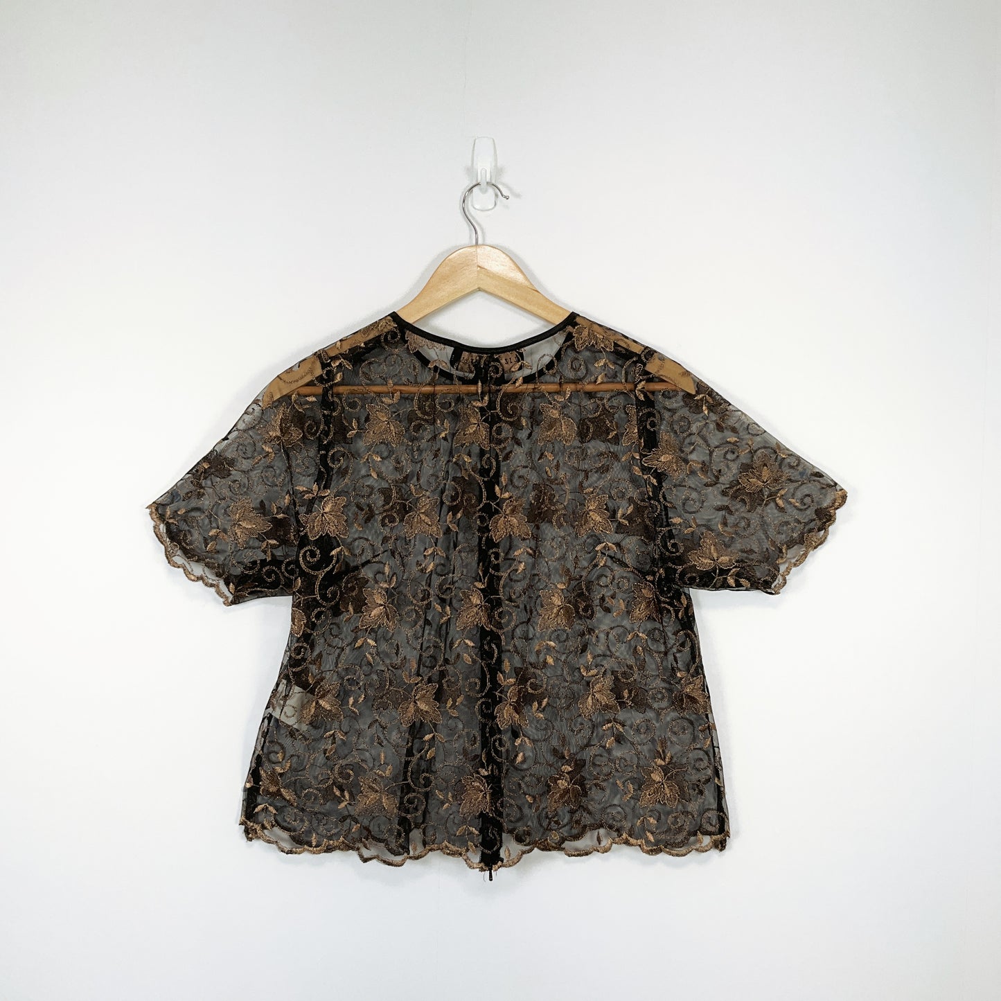 Liz Mitchell-Gold Floral & Black Mesh Blouse