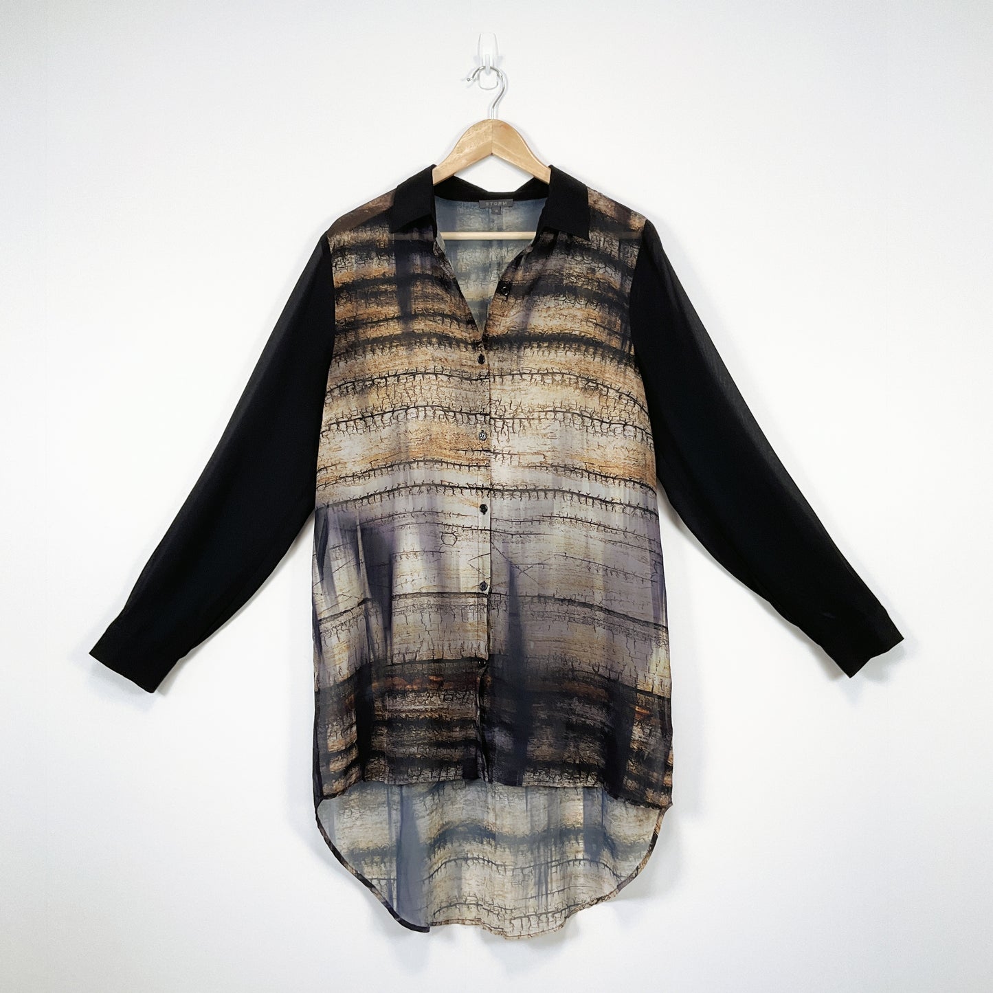 Storm - Sheer Longline Button-Down Shirt