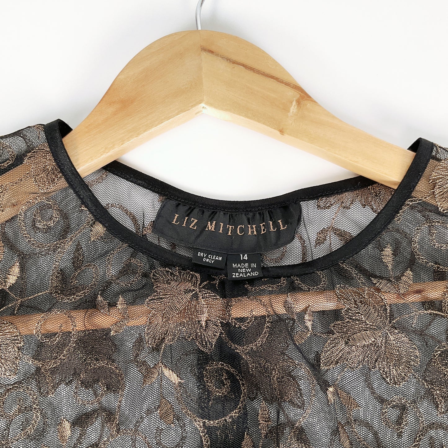 Liz Mitchell-Gold Floral & Black Mesh Blouse