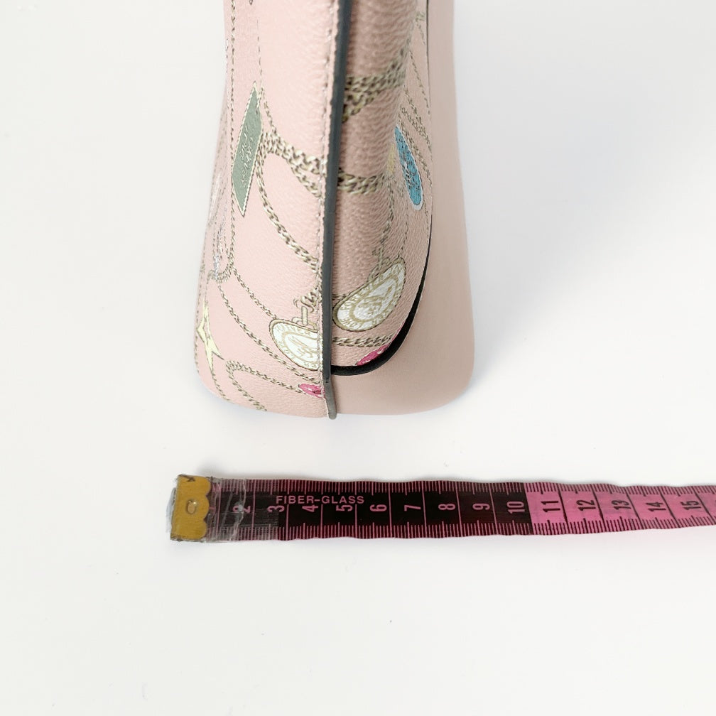 Pastel Pink Tote with All‑over Charm Chain Print & Detachable Strap