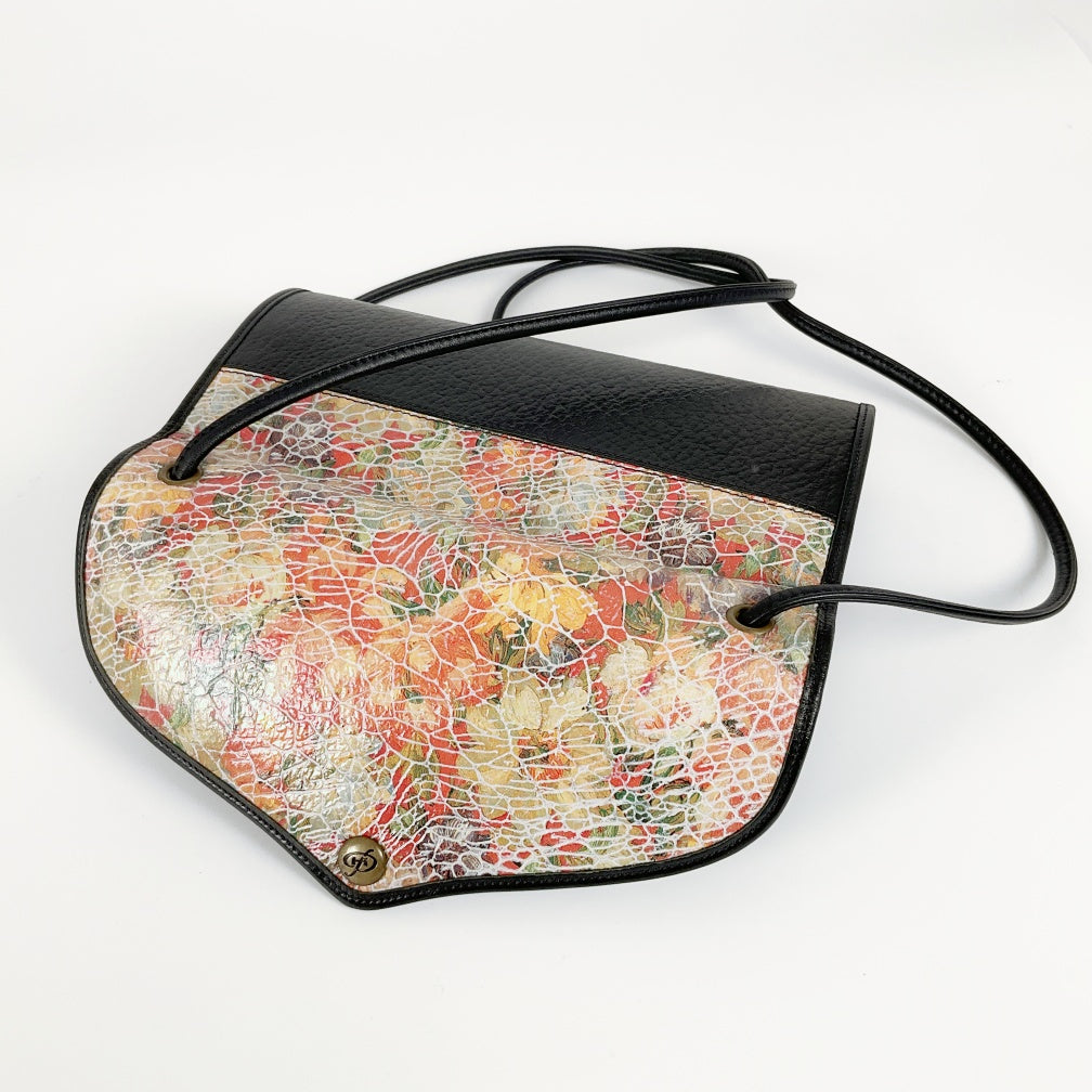 Floral Elegance-Textured Leather Shoulder Bag