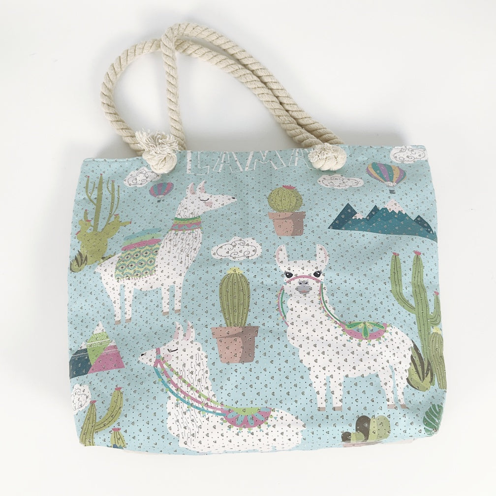 Llama Fun- Canvas Tote with Rope Handles