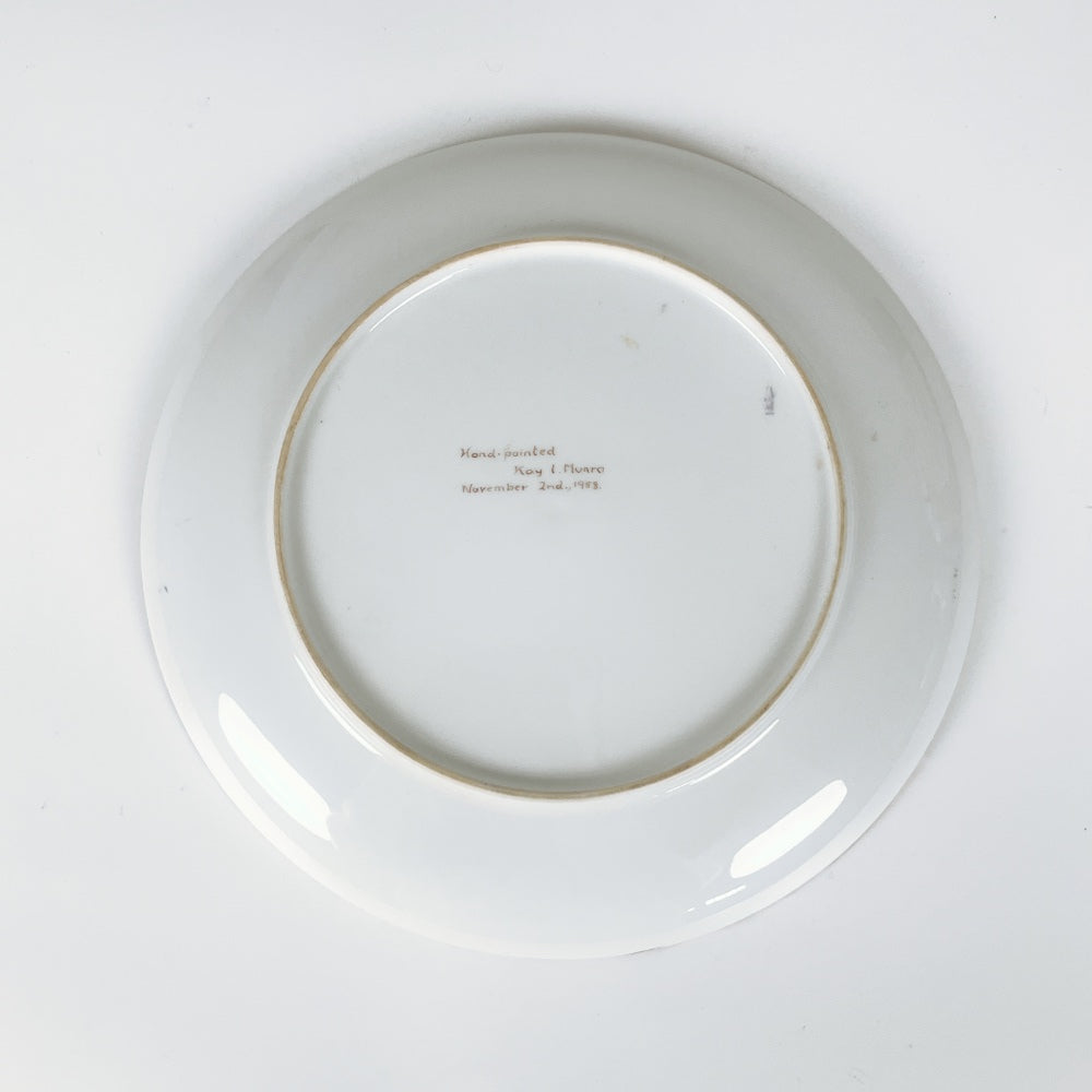 Vintage 1988 Hand-Painted Floral Porcelain Plate with Gold Trim