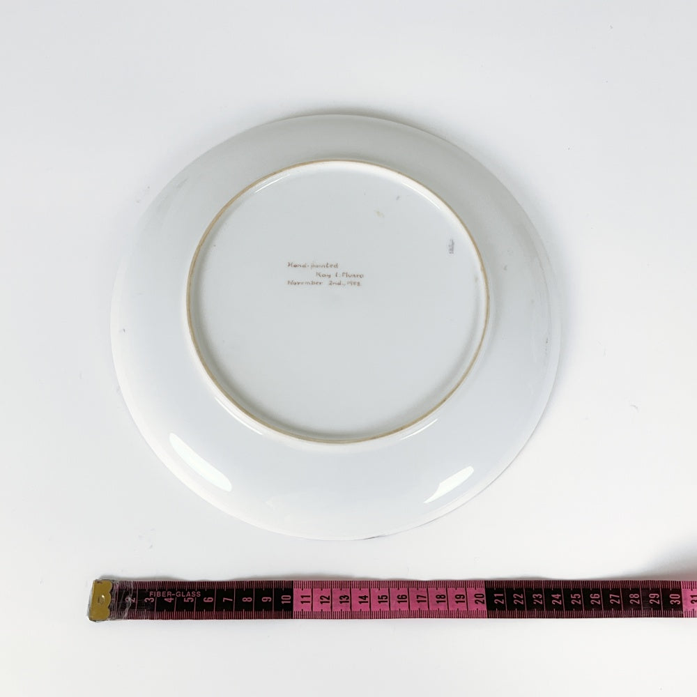 Vintage 1988 Hand-Painted Floral Porcelain Plate with Gold Trim