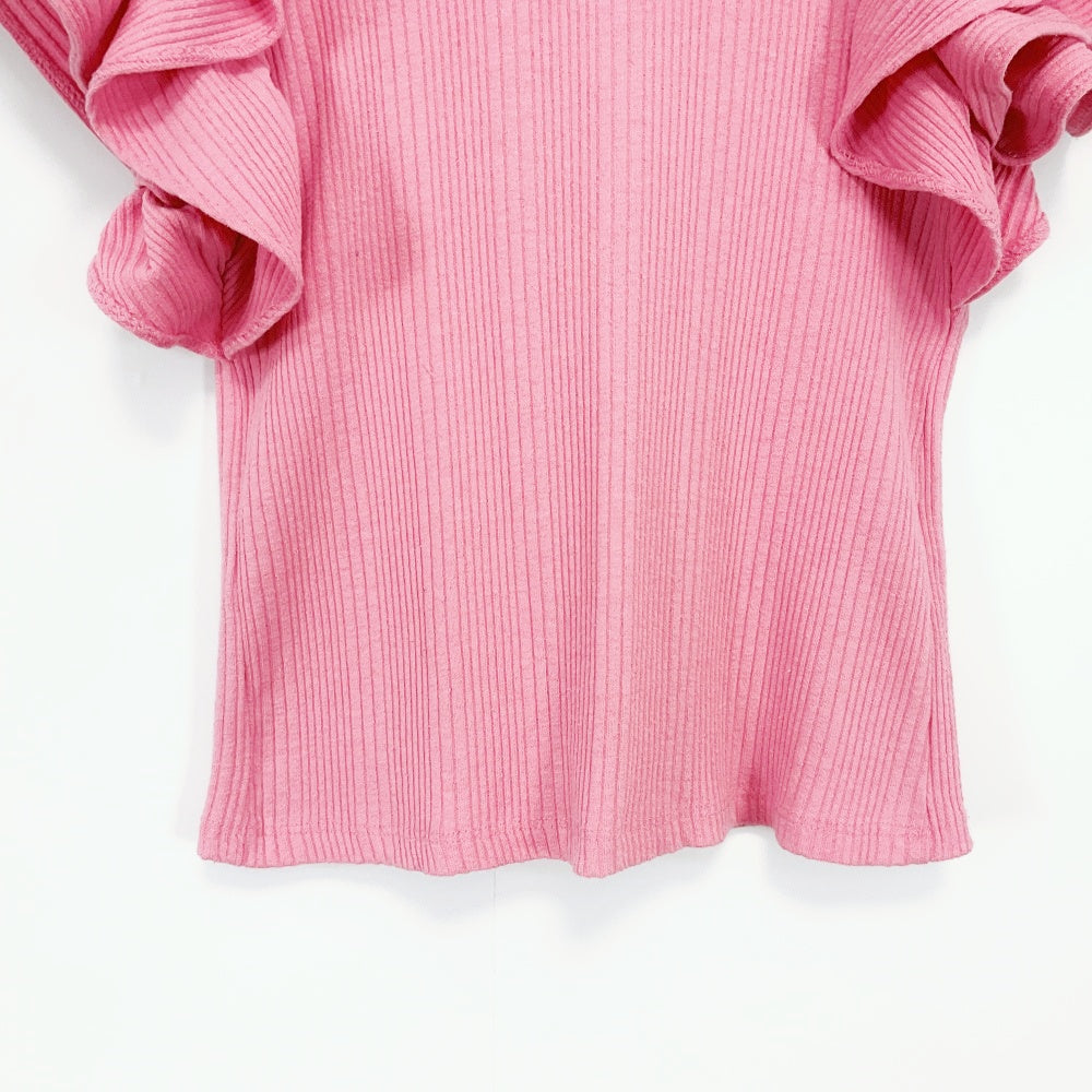 ZARA - Pink Ruffle‑Sleeve Ribbed Top
