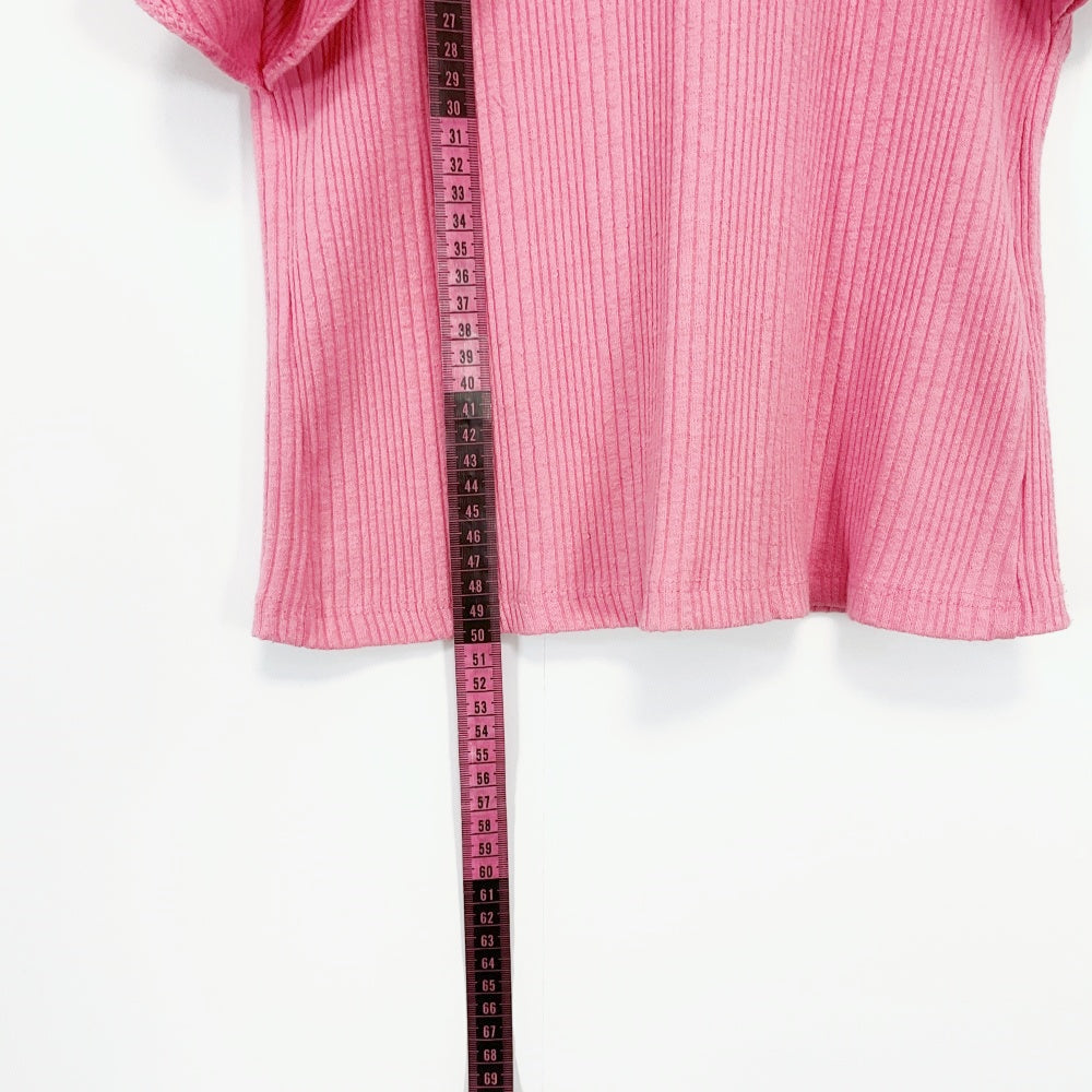 ZARA - Pink Ruffle‑Sleeve Ribbed Top