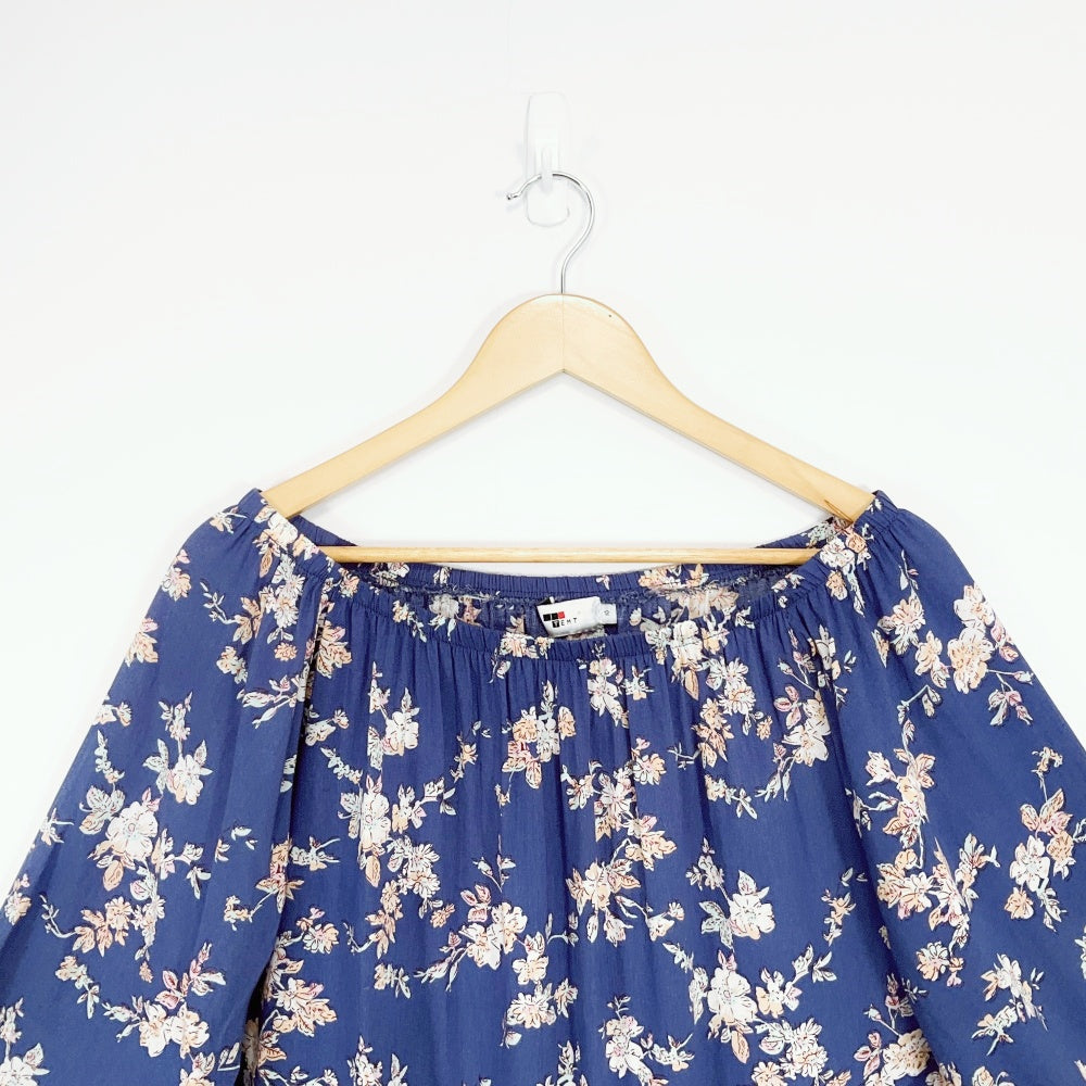 Temt - Navy Floral Viscose Off‑Shoulder Blouse
