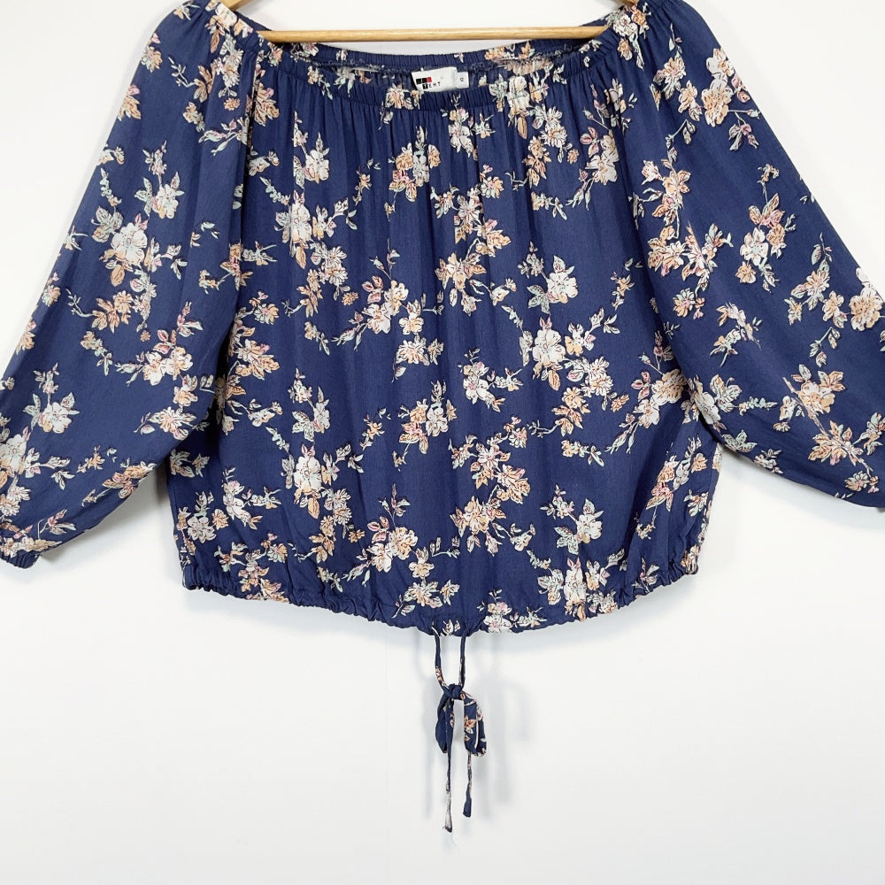 Temt - Navy Floral Viscose Off‑Shoulder Blouse