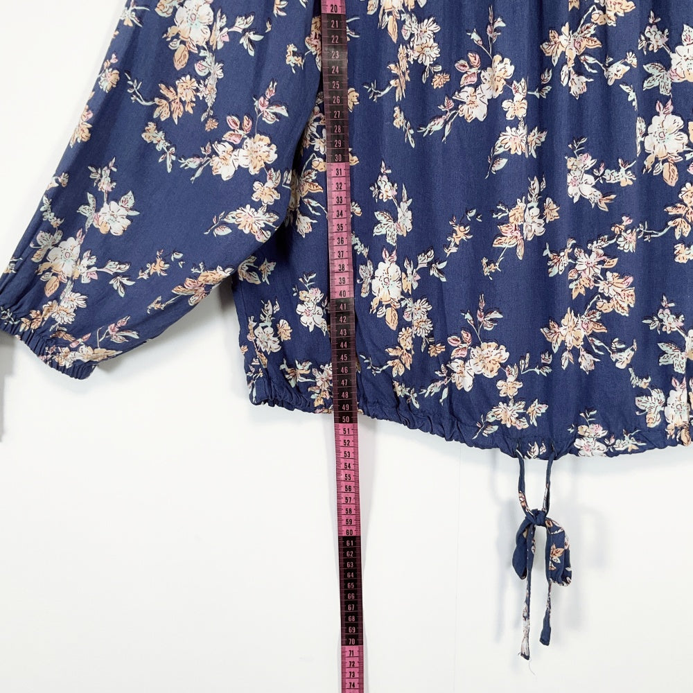 Temt - Navy Floral Viscose Off‑Shoulder Blouse