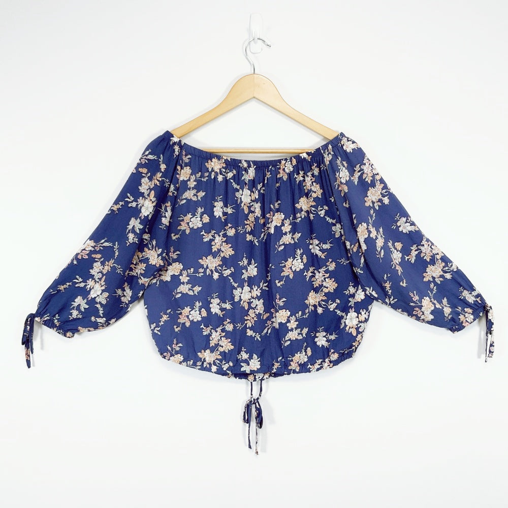 Temt - Navy Floral Viscose Off‑Shoulder Blouse