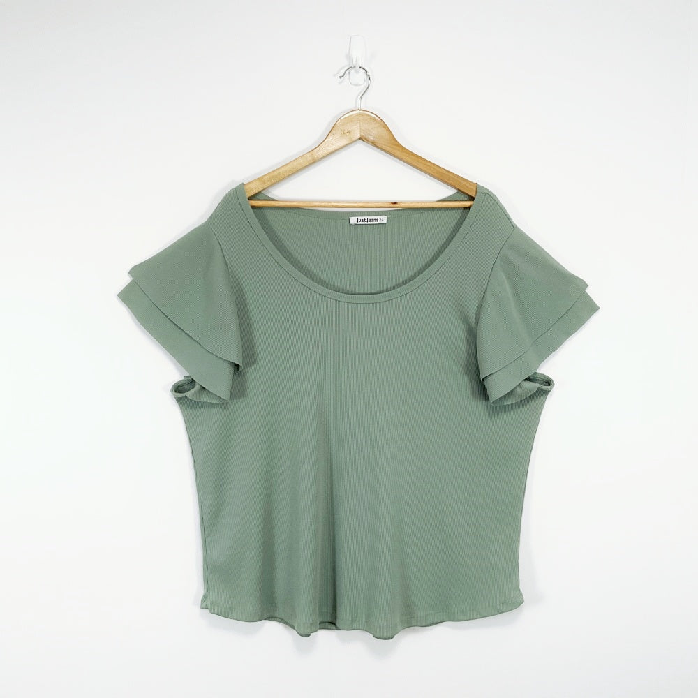Just Jeans - Sage Green Ruffle Sleeve Top