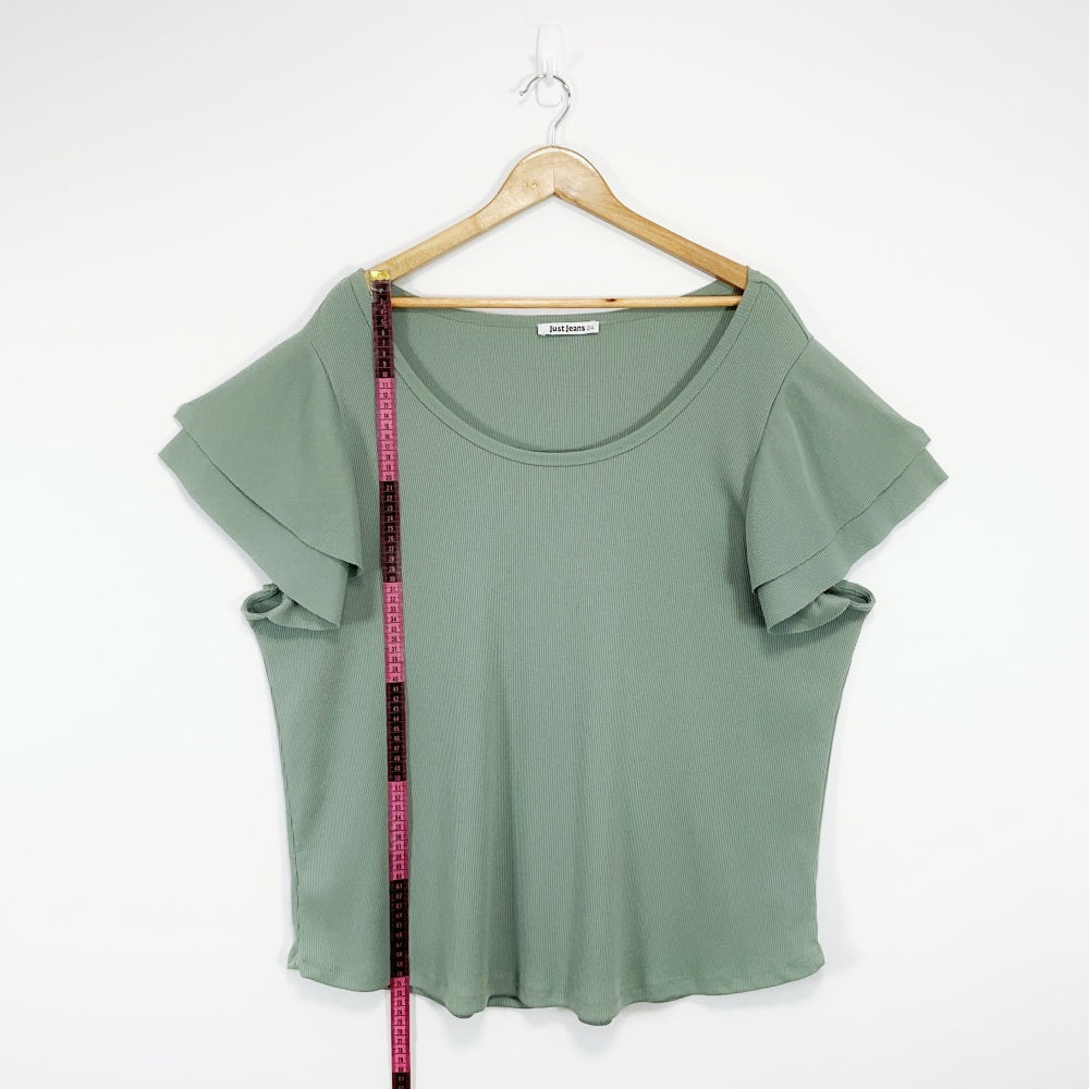 Just Jeans - Sage Green Ruffle Sleeve Top