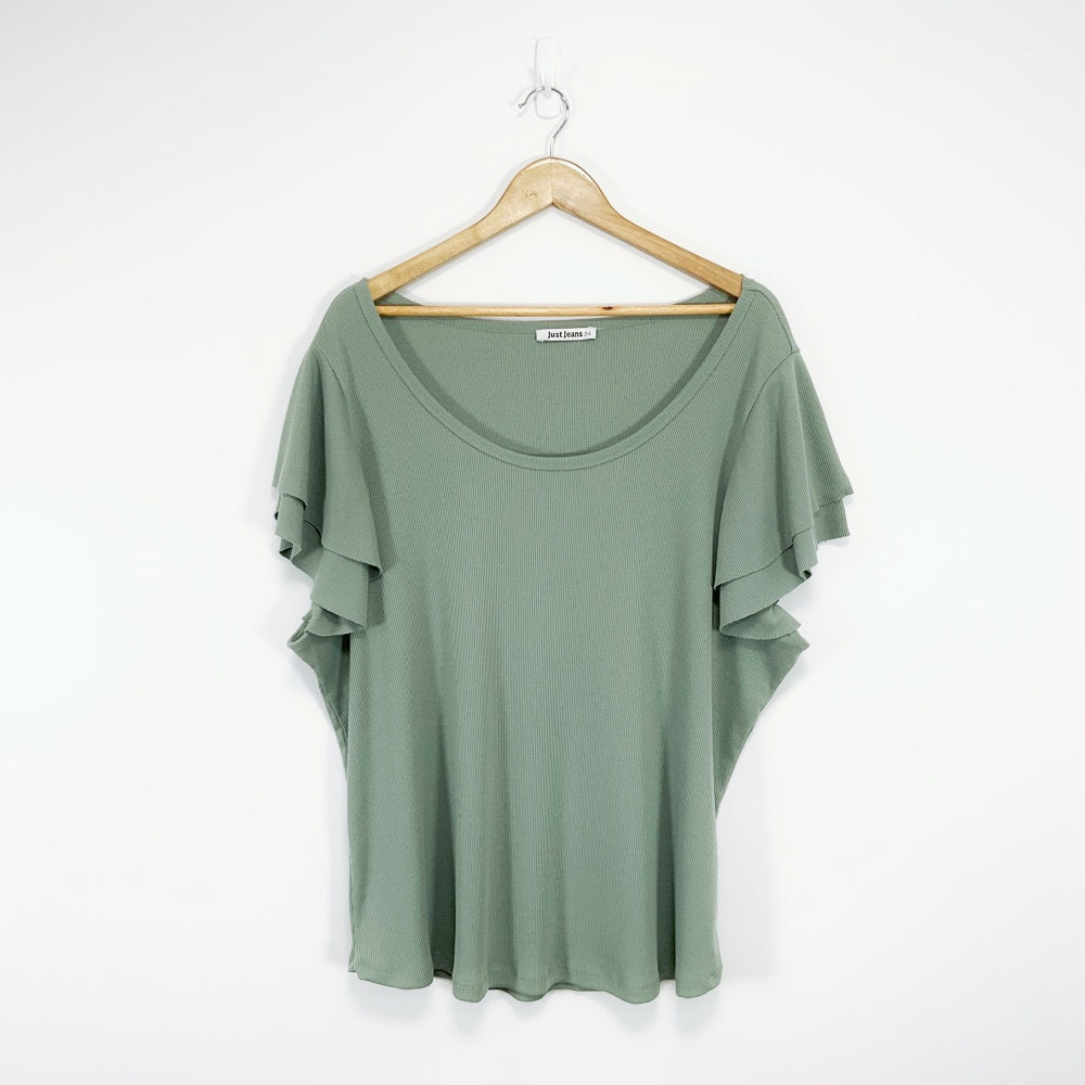 Just Jeans - Sage Green Ruffle Sleeve Top