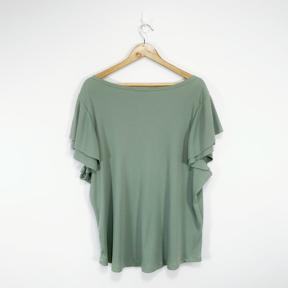 Just Jeans - Sage Green Ruffle Sleeve Top