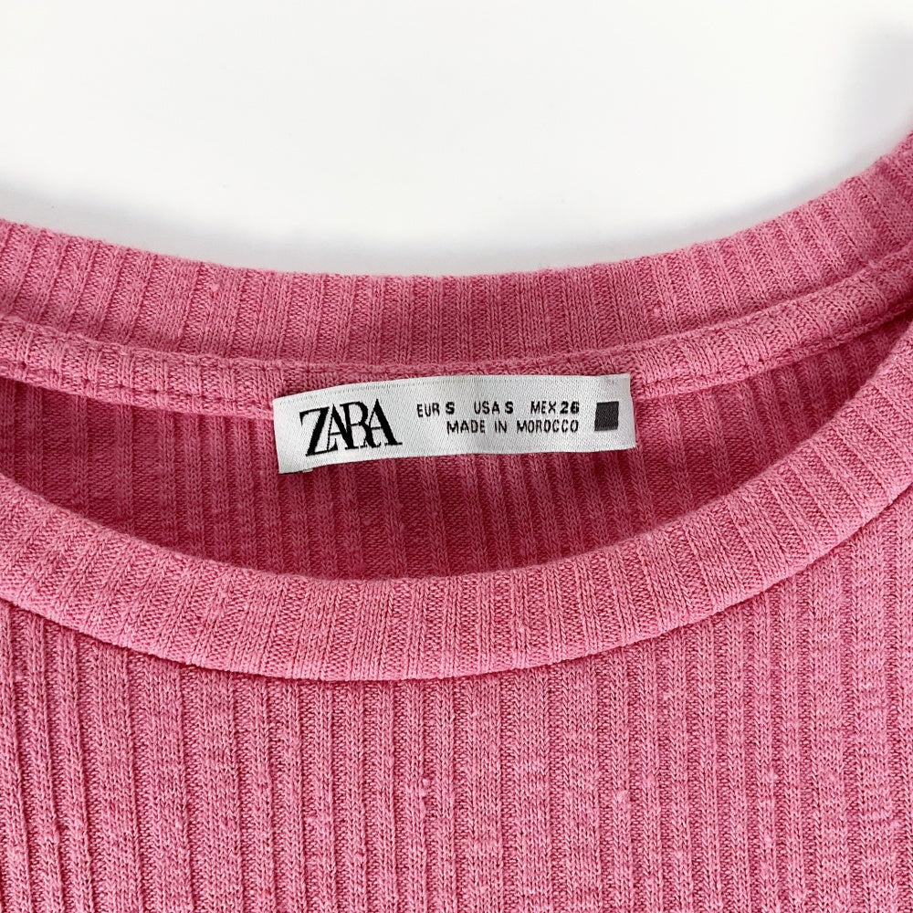 ZARA - Pink Ruffle‑Sleeve Ribbed Top