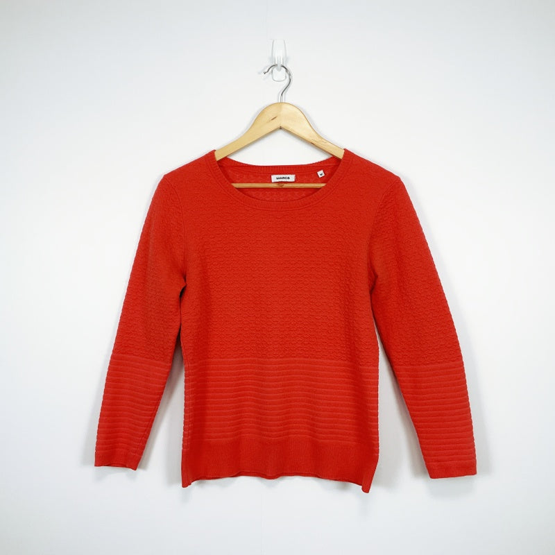 MARCS Red Textured Knit Three-Quarter Sleeve Sweater