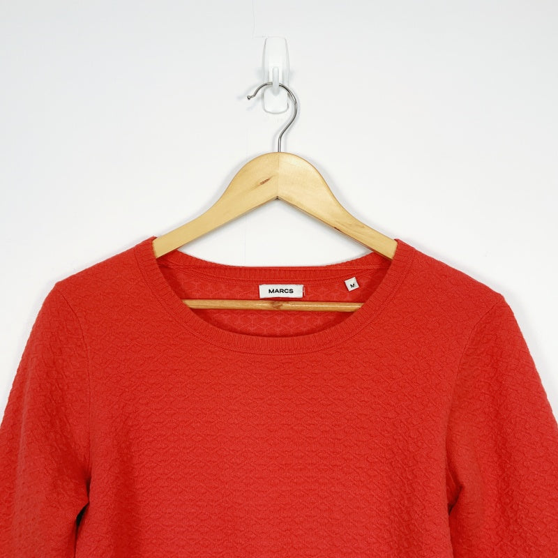 MARCS Red Textured Knit Three-Quarter Sleeve Sweater
