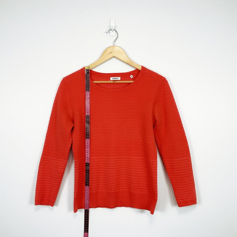 MARCS Red Textured Knit Three-Quarter Sleeve Sweater
