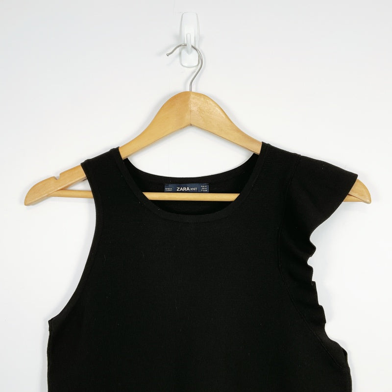Zara Knit Asymmetric- Sleeve Black Top