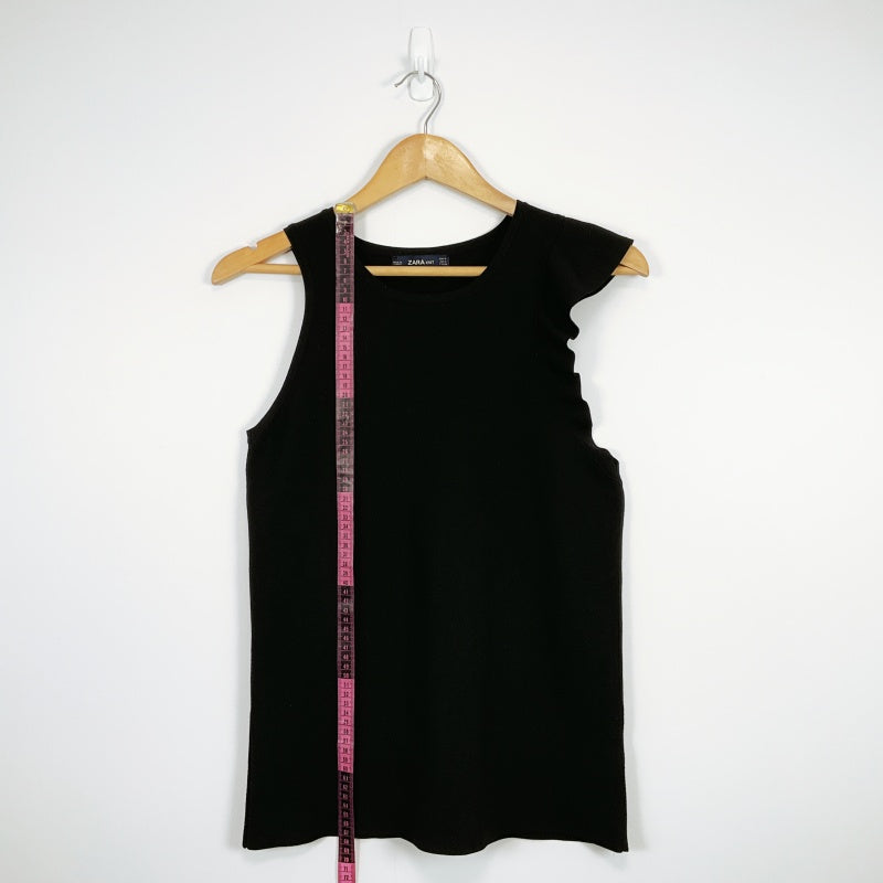 Zara Knit Asymmetric- Sleeve Black Top