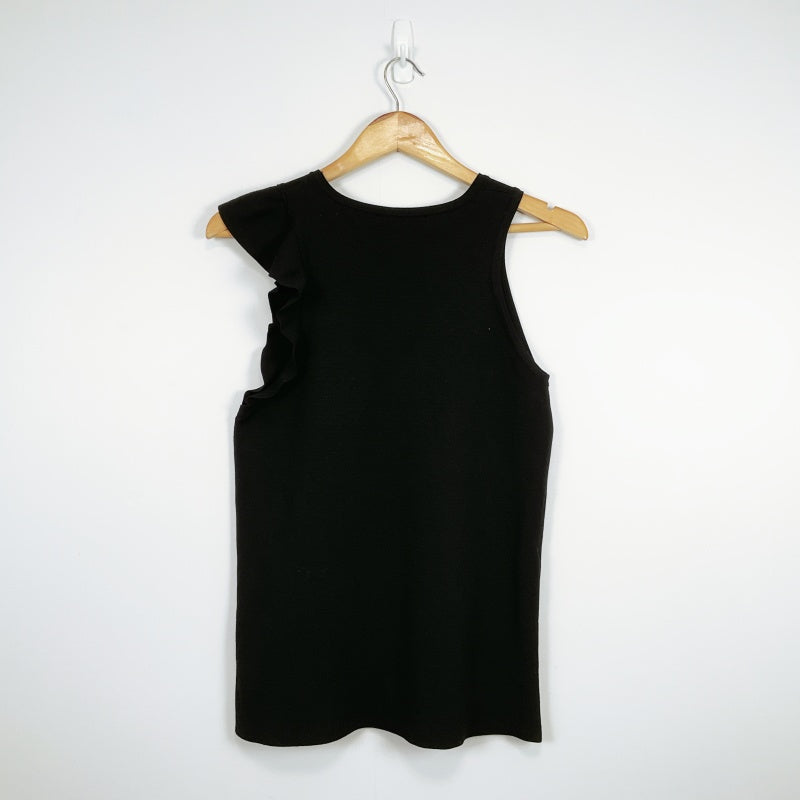 Zara Knit Asymmetric- Sleeve Black Top