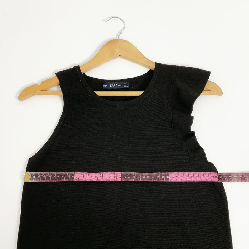 Zara Knit Asymmetric- Sleeve Black Top