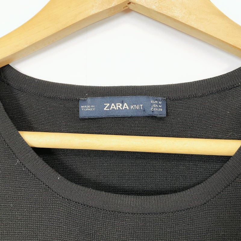 Zara Knit Asymmetric- Sleeve Black Top