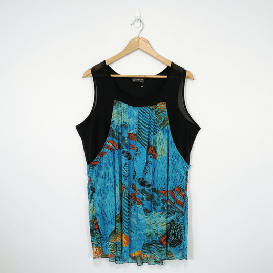 Merric- Black & Abstract Bule Overlay Sleeveless Tunic