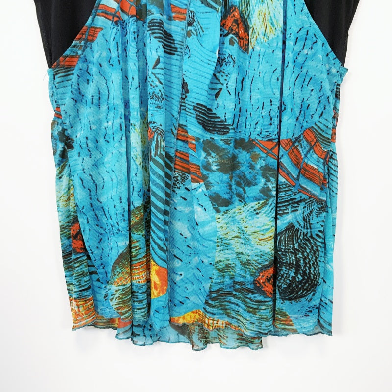 Merric- Black & Abstract Bule Overlay Sleeveless Tunic
