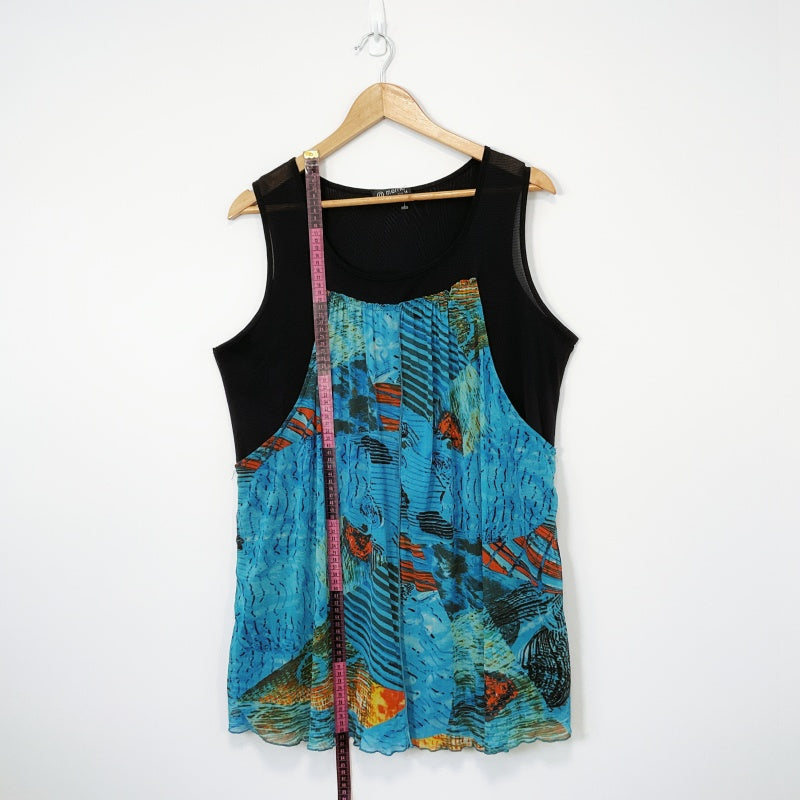 Merric- Black & Abstract Bule Overlay Sleeveless Tunic