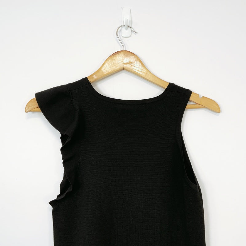 Zara Knit Asymmetric- Sleeve Black Top