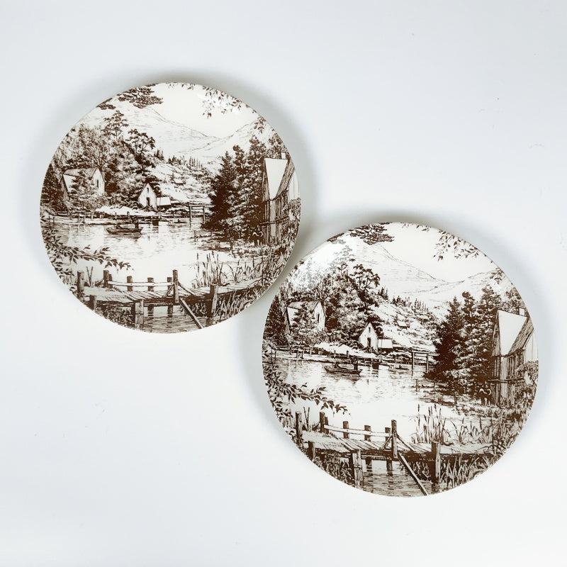Vintage Kelston Ceramics 2-Plate Set – Riverside Village Scene