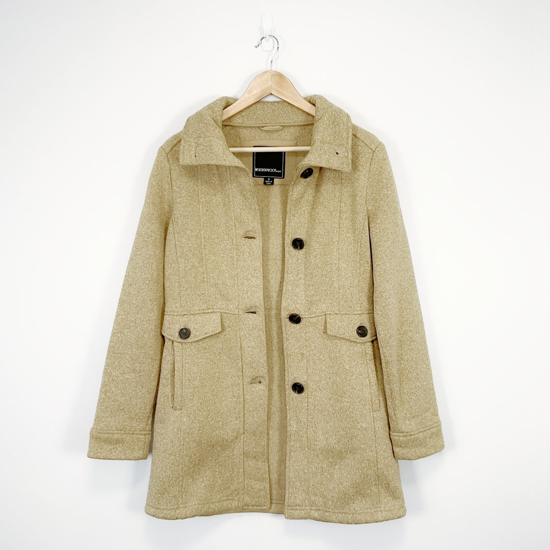 WEATHERPROOF - Oatmeal Long Coat with Button Detail