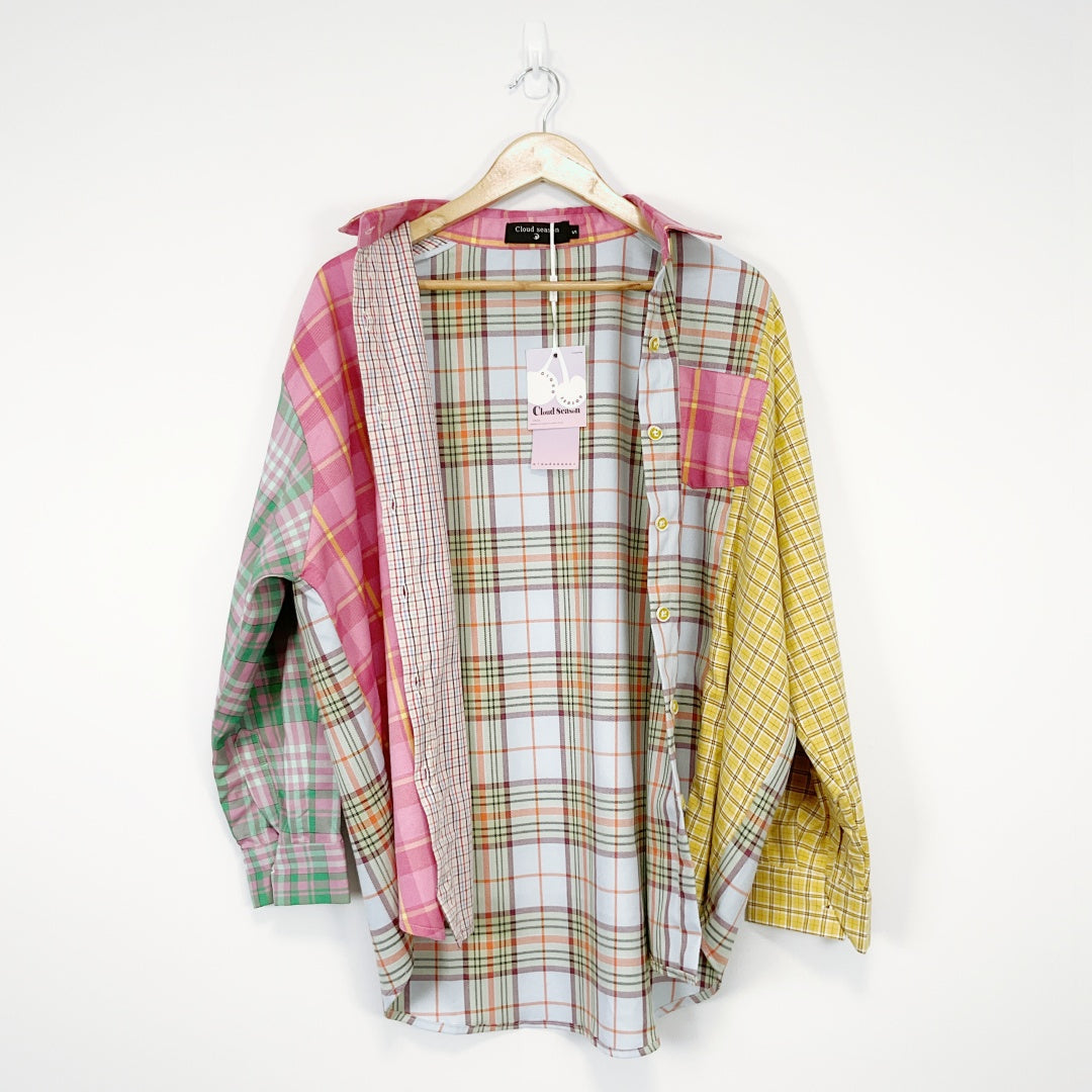 CLOUD SEASON - Oversized Plaid Patchwork Shirt