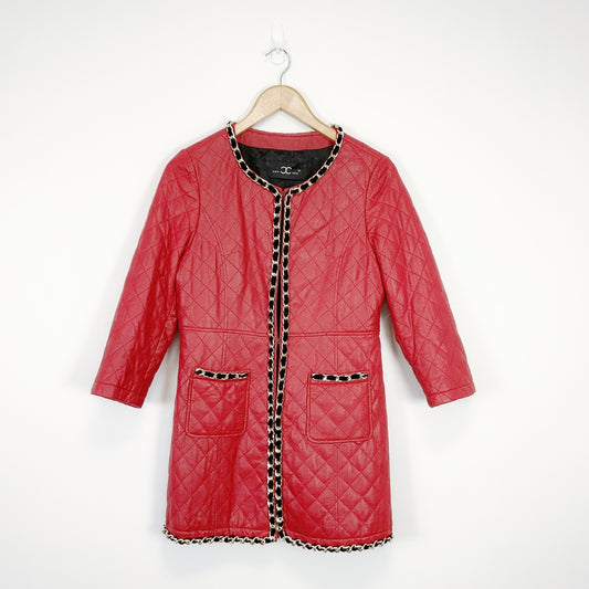 BARE ENON - Red Leather Coat with Chain Detail