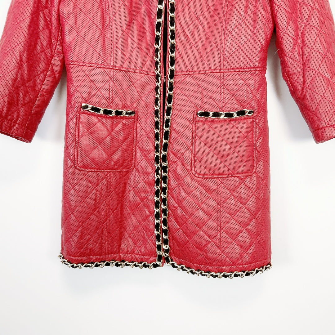 BARE ENON - Red Leather Coat with Chain Detail