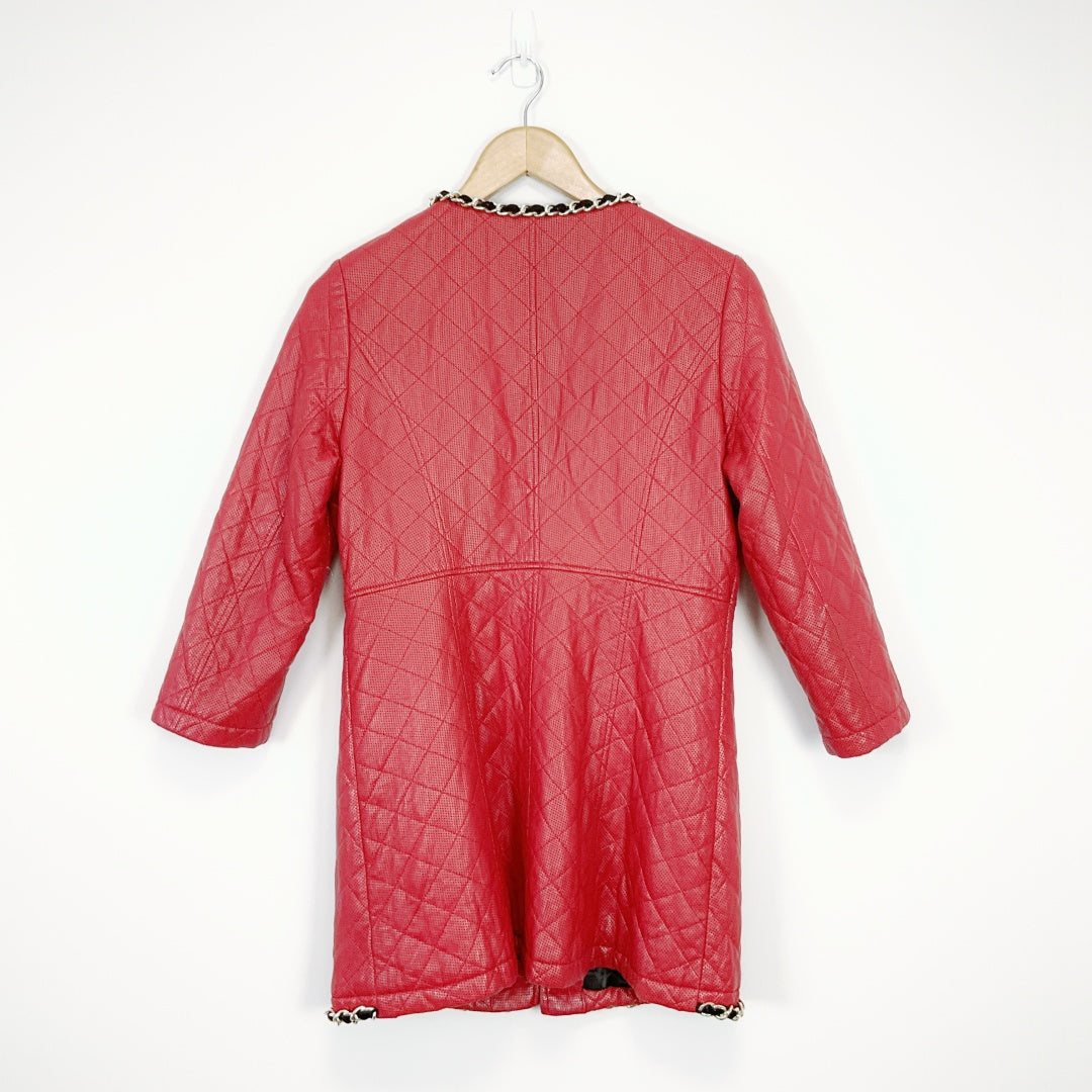 BARE ENON - Red Leather Coat with Chain Detail