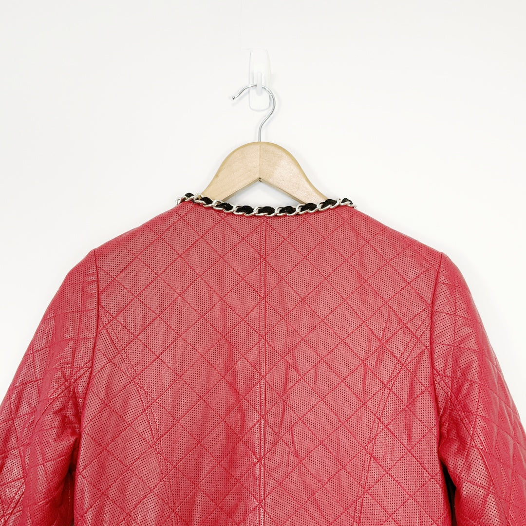 BARE ENON - Red Leather Coat with Chain Detail
