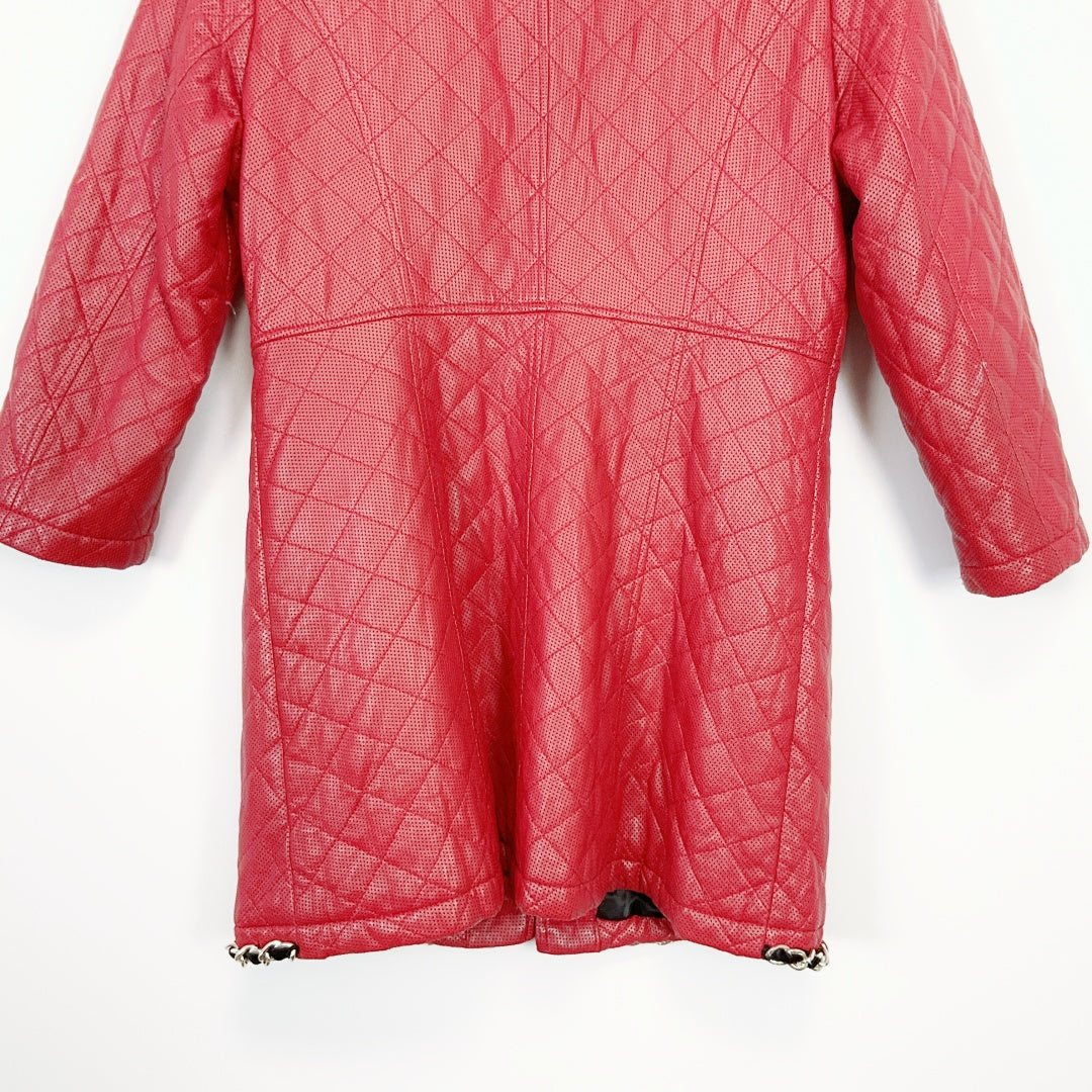 BARE ENON - Red Leather Coat with Chain Detail