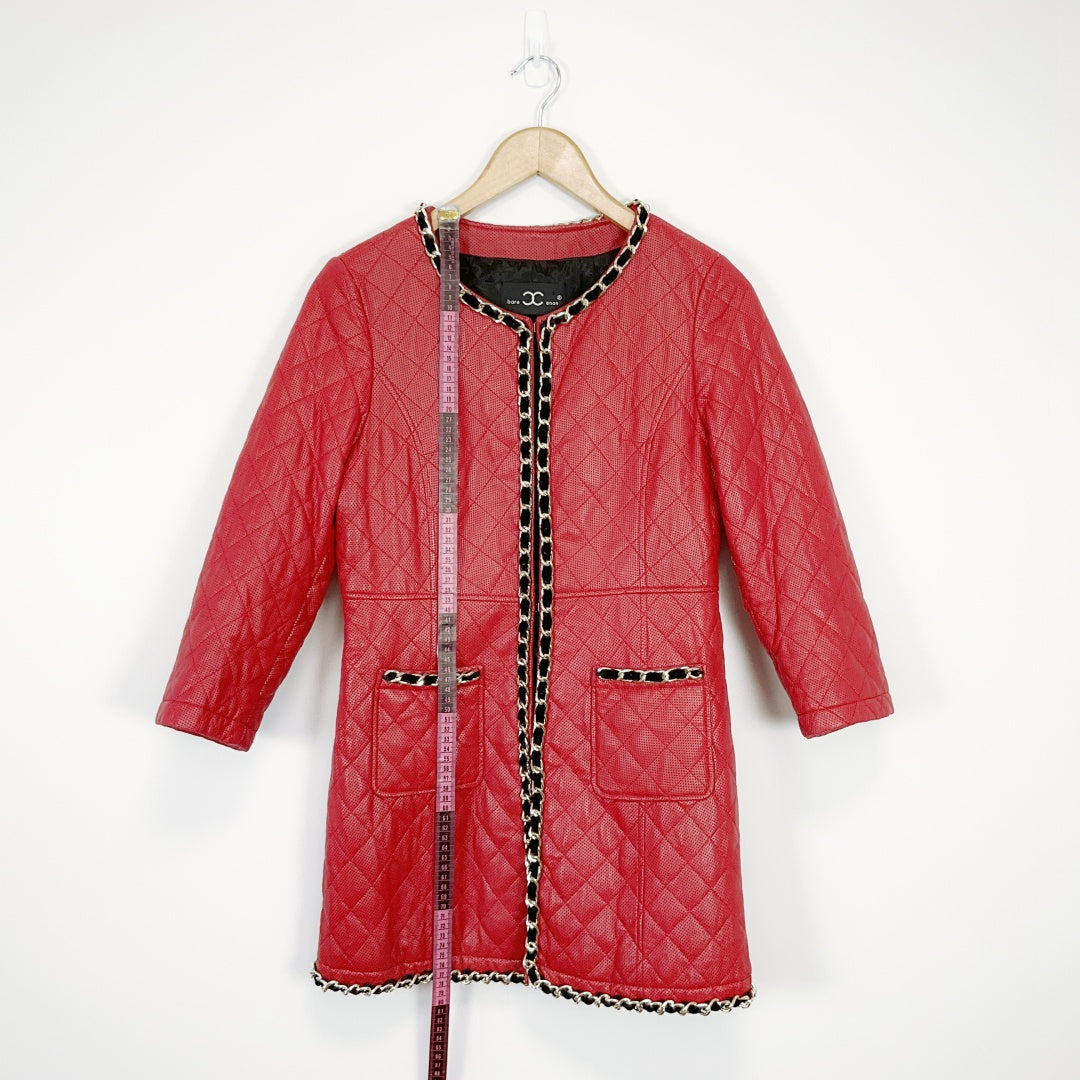 BARE ENON - Red Leather Coat with Chain Detail